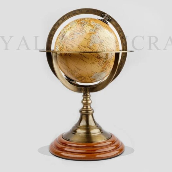 Brass Nautical Armillary Tabletop Sphere World Globe Vintage Marine Decor Gift